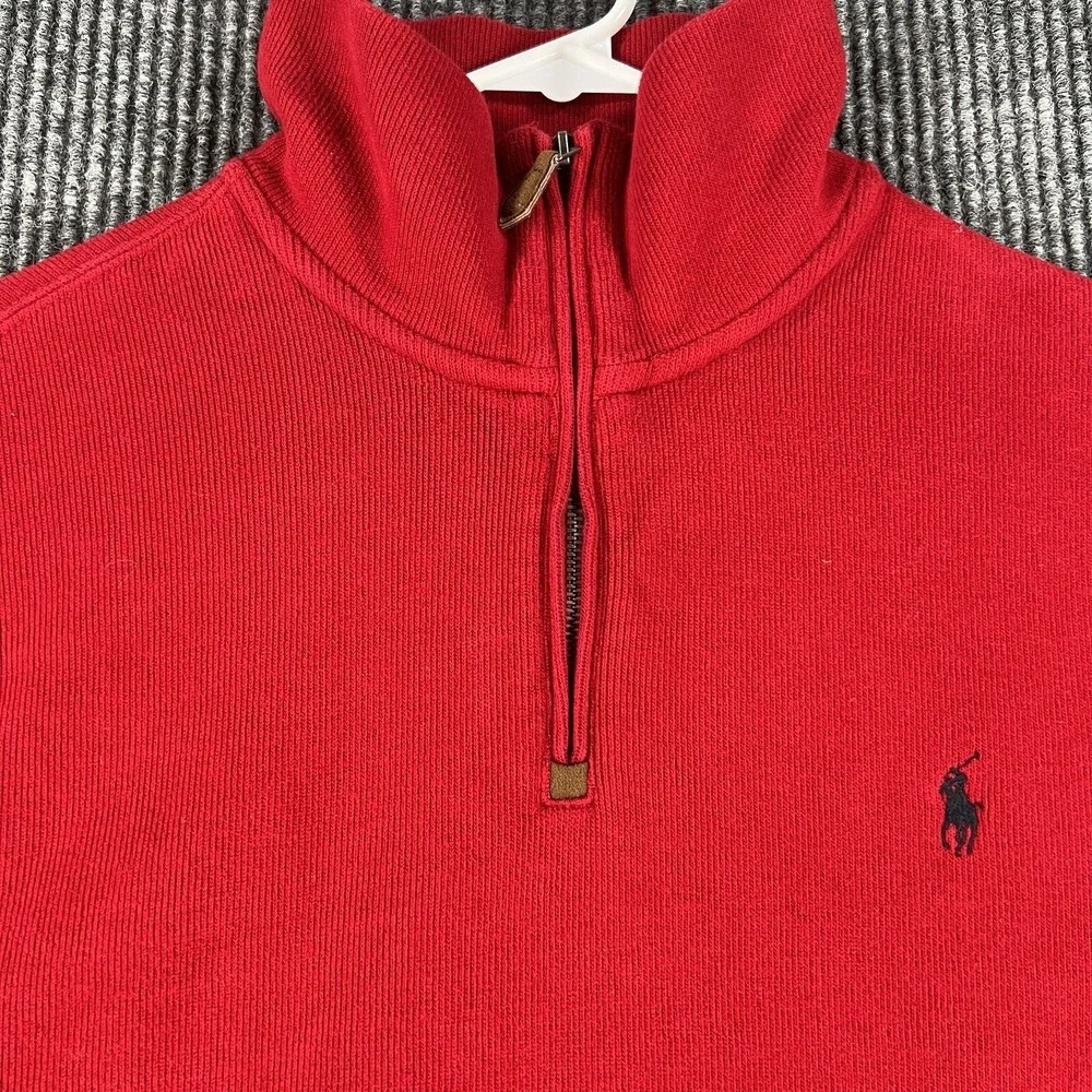 Polo Ralph Lauren Sweatshirt Mens Large Red Long Sleeve 1/4 Zip Pullover